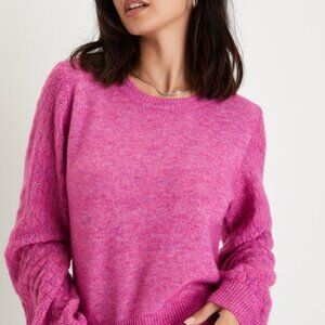 Lulus Feeling Delightful Heather Fuchsia Pointelle Knit Sweater Pink - Size XS